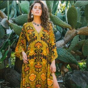 NINE LIVES BAZAAR EMPIRE DRESS COYOTE boho floral print Maxi Dress NWT XXL